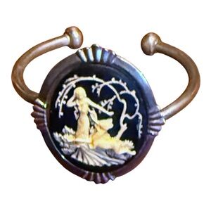 Vintage Black and silver bracelet  cuff with Intricate Design cameo